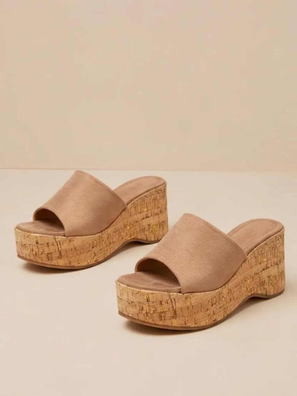 Women's Platform Wedge Slide Sandals Open Toe Slip On Cork Heel Casual Summer - Picture 2 of 4